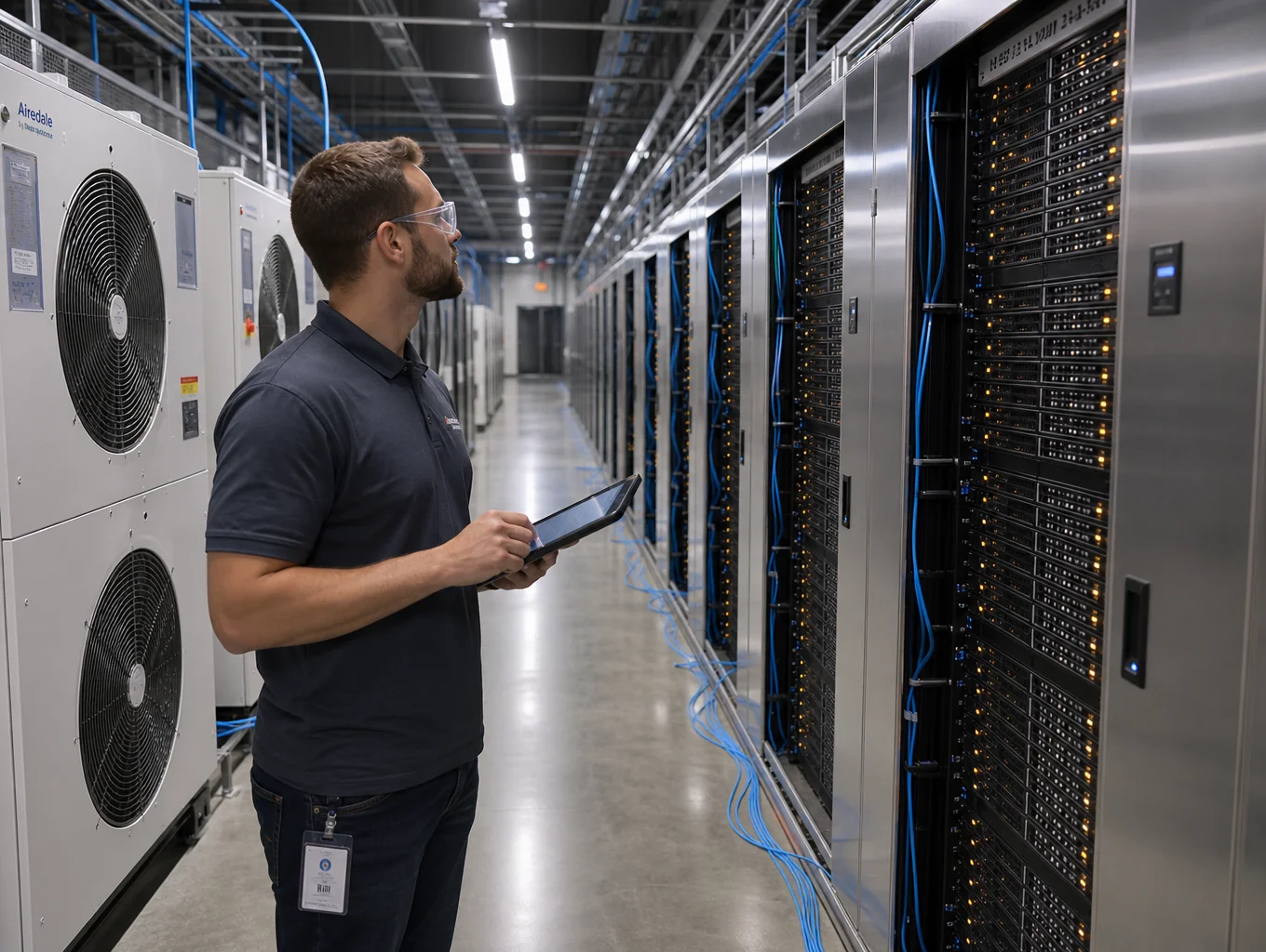 Data center server racks and chilled water cooling infrastructure