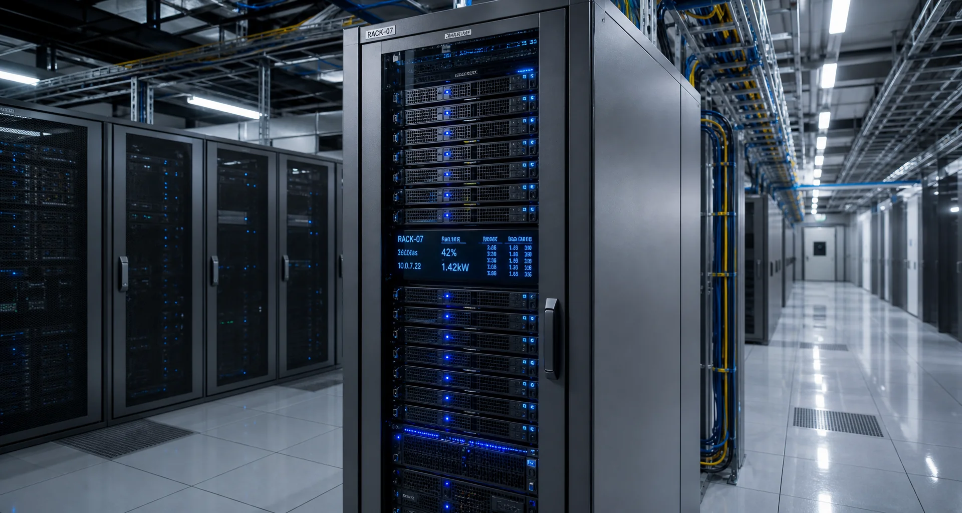 Data center server corridor with precision cooling infrastructure